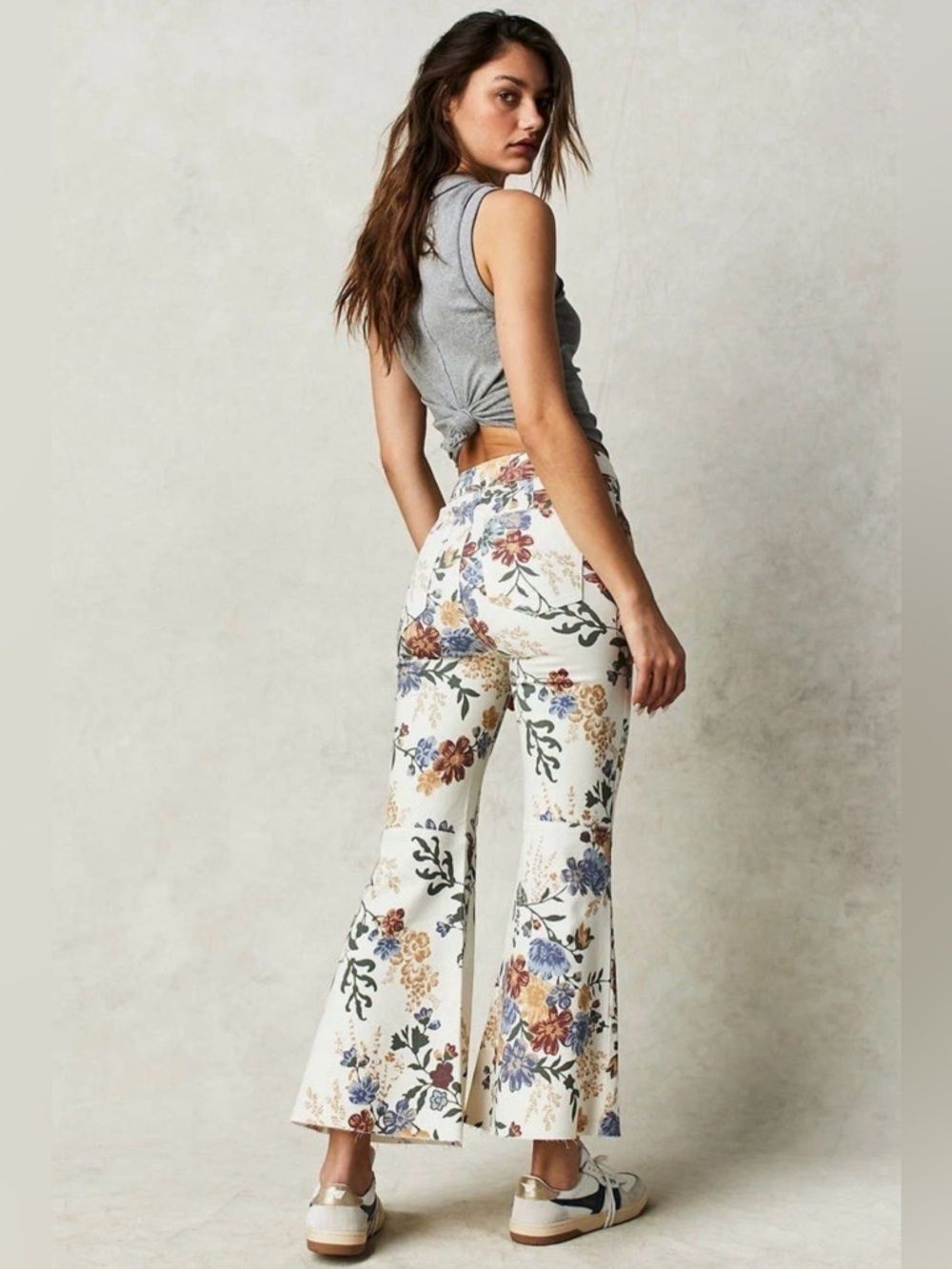 Free People boho Youthquake Floral High Waisted Flare Cropped Jeans Size 28
